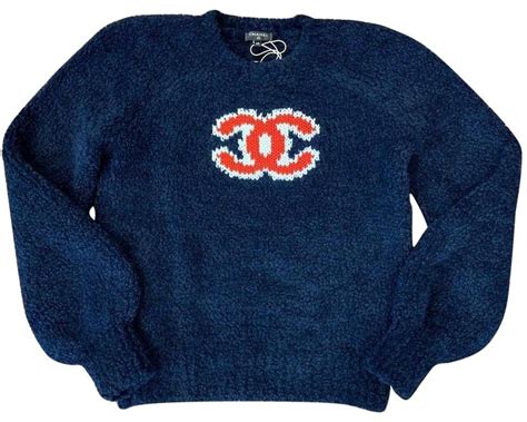 chanel 19kcc logo knit wool long sleeve blue sweater|chanel cardigan sweater.